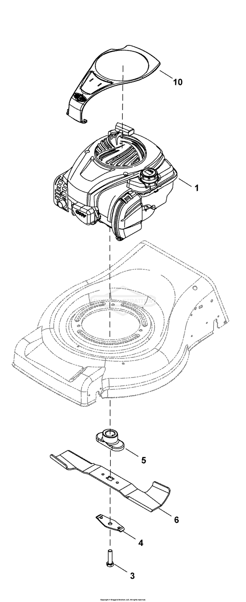 Engine And Blade Group Diagram and Parts List for 2691807-00  Briggs and Stratton Lawn Mower
